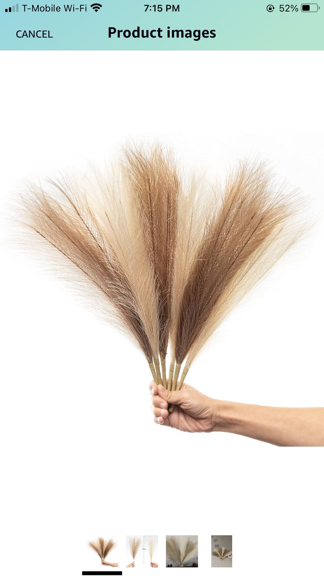 Faux Pampas Grass, Set of 6 Stems Large Tall 17'' Artificial Fake Flowers,Artificial Pampas Grass Vase-Dried Pampas Grass-Pompous Grass Branches Large