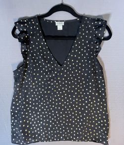 J.Crew sleeveless V-neck top black w/ metallic gold polka dots sz 8