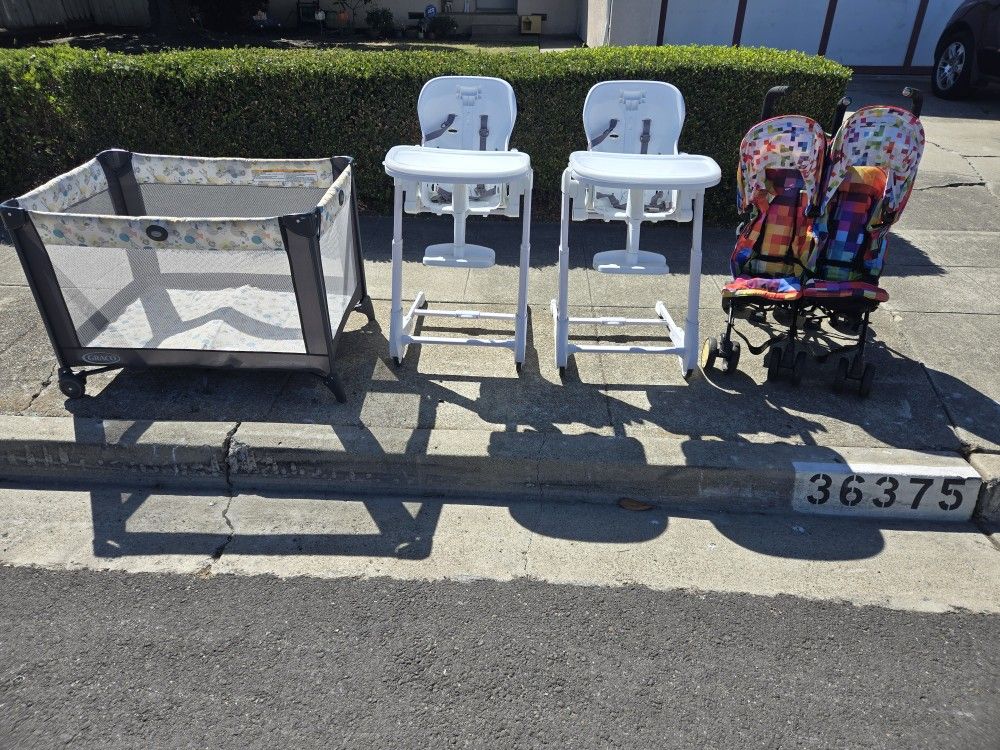 Free Baby Items- Playpen, High Chairs And Stroller