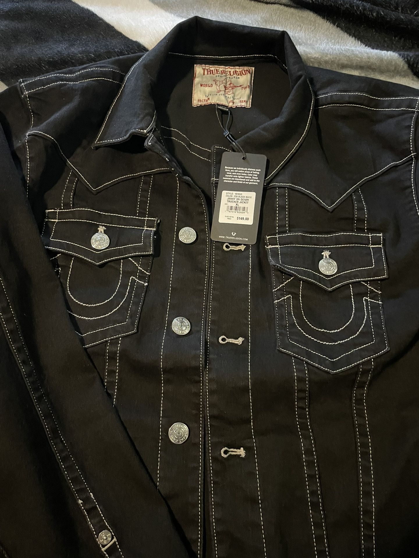 Black Denim True Religion Trucker Jacket 