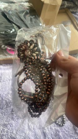 Copper necklace and bracelets and earrings