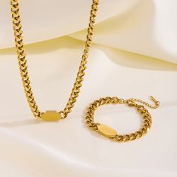 Gold Cuban Link Necklace and Bracelet Set