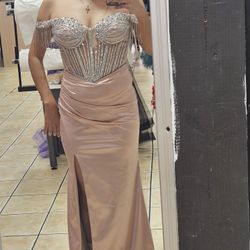 Formal Rose Gold Dress with  Silver Stones 