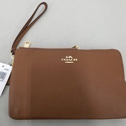NWT Authentic COACH Saddle 2 Leather Double Zip Wallet