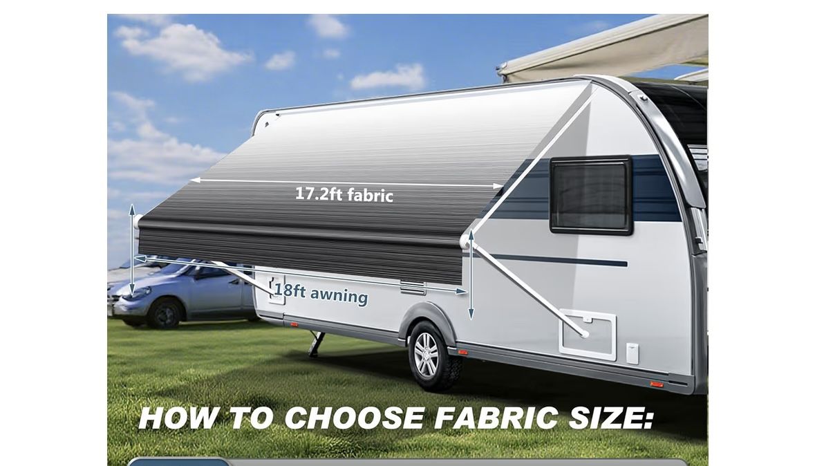 18FT RV Awning Fabric Replacement, Heavy Duty 4-PLY Vinyl Fabric Camper Awning, Universal Outdoor Canopy for Camper, Trailer, Motorhome Awnings for Al