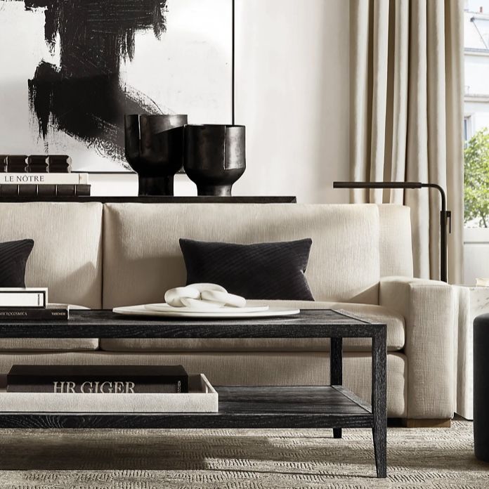 Restoration Hardware Black Oak French Contemporary Coffee Table for