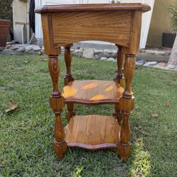 Solid Oak Tiered End Table