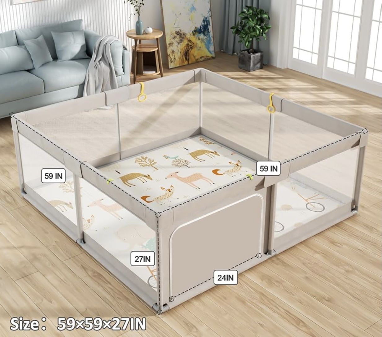 Mloong Baby Playpen with Mat, 59x59 Inches