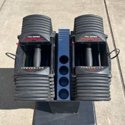 Adjustable PowerBlock Dumbbells 90 Pounds With Stand 