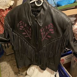 Brand New Leather With Purple Roses An Fringes Size Large Woman
