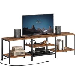 Open box 🗃️   HOOBRO TV Stand with Power Outlets to 75 Inches, TV Console Table with Open Storage Shelves Cabinet, Industrial Media Entertainment Cen