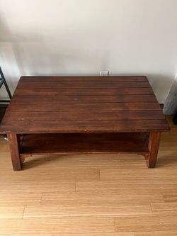 Dark Wood Slatted Coffee Table with Storage Shelf