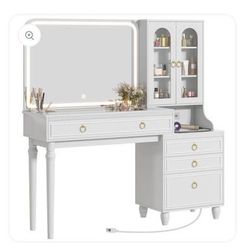 Makeup Vanity Desk with Large Mirror and Lights