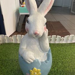 Whimsical Bunny in Eggshell Easter Décor Statue