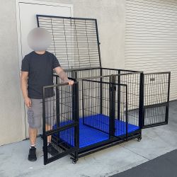 $230 (New) X-Large 49” heavy duty folding dog cage 49x38x43” double-door kennel w/ divider 