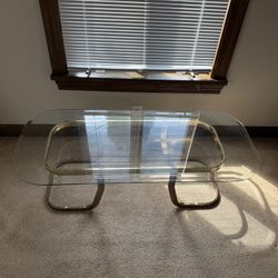 Glass / Gold Colored Floor Table 