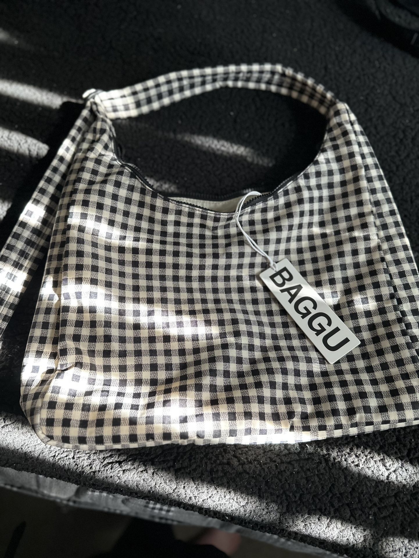BAGGU Nylon Shoulder Bag Black & White Gingham 
