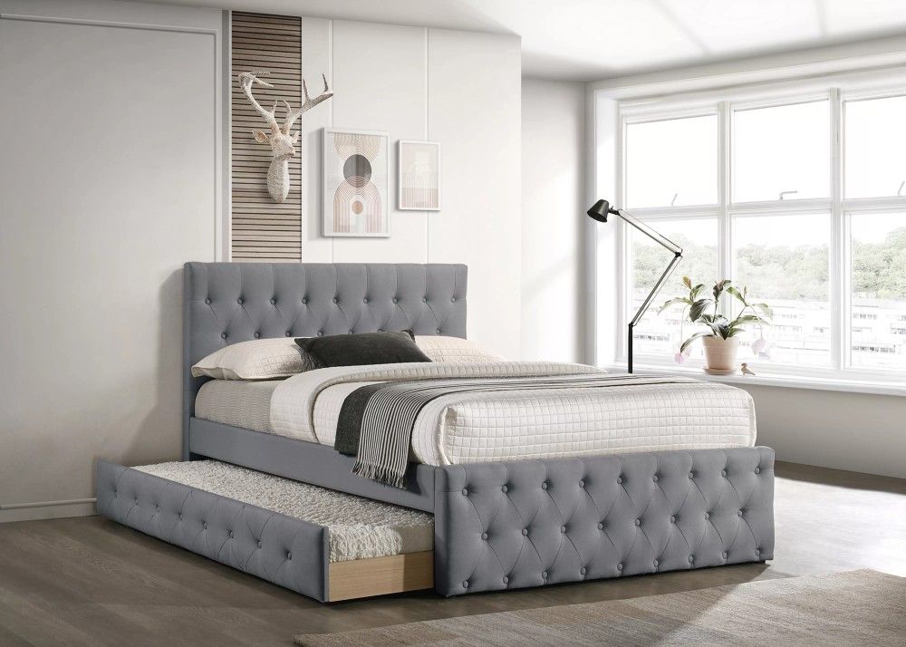 Brand New Grey Twin Size Bed Frame w Trundle Bed