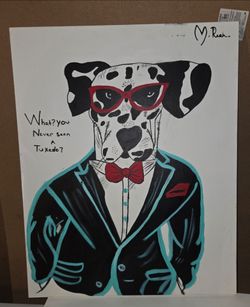 Dalmatian Dog in Tuxedo Canvas Painting Art – Signed M. Rush