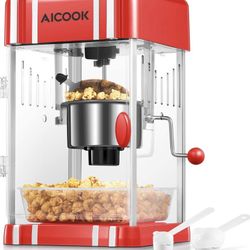 Popcorn Machine, Hot Oil Retro Style Popcorn Popper with Non-stick Kettle, Retro Light, Pourable Handle, Popcorn Tray, Suitable for Movie Nights, 3oz