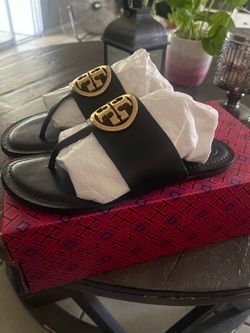 New Tory Burch Benton Band Calf Leather Flat Thong Sandals