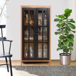 New Brown and Black Accent Storage Cabinet with Doors and Shelves