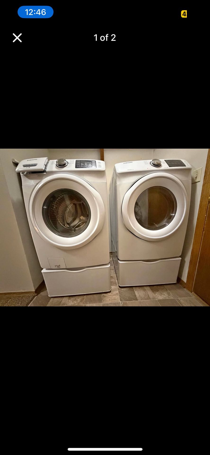 Samsung 4.5 Cu. Ft. Front Load Washer and 7.5 Cu. Ft. Electric Dryer Laundry Pair with Pedestal in White BIGSPECIAL $600 EARLY BLACK FRIDAY