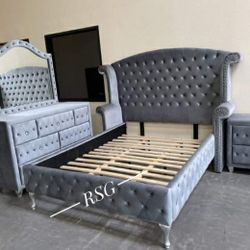 Gray Color Queen Bedroom Set; Bed Frame, Dresser, Nightstand, Mirror.  Chest Options.🌟No Needed Credit Check ⚡ $39 Down Payment with Financing
2139