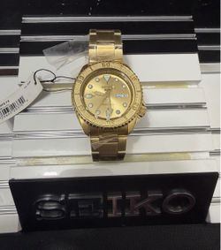 NEW Seiko SRPE74 5 Sports All Gold Automatic Day-Date 4R36 Watch 42.5mm