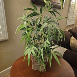 Artificial Fake Bamboo Plant with wicker Planter Pot, 29", Green