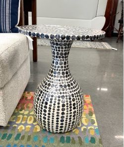 Gorgeous Black & White Mosaic Capiz Shell Side Table