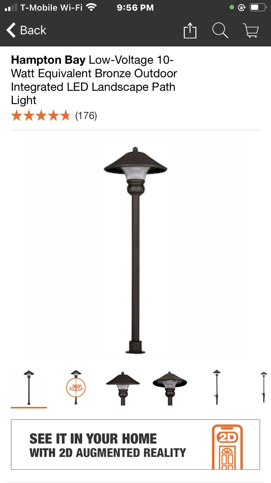 1- item only last one only $25 Hampton Bay Low-Voltage 10-Watt Equivalent Bronze Outdoor Integrated LED Landscape Path Light