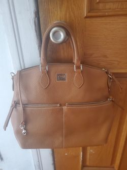 Dooney & Bourke Pebble Grain Leather Domed Satchel Double Zip Pocket Purse (Caramel Brown)