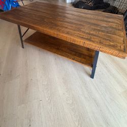 Rustic Industrial Wood Coffee Table with Storage Shelf