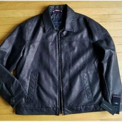 Tommy Hilfiger Navy Blue Leather Jacket [Size XL]