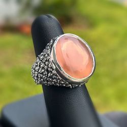 Jewelry .925 sterling silver big flower blacked carnelian stone 20CTW Ring size 7.25