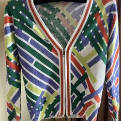Tracy Reese Cotton Zip Up Cardigan Abstract Women's Size XS