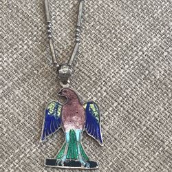 Vintage Bird Enamel  PENDANT & Italy Sterling Silver 925 Bead Chain NECKLACE 465