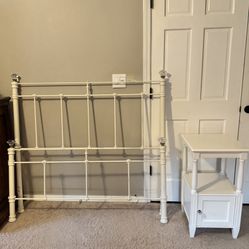 Pottery Barn Full metal claudia white bedframe headboard footboard with matching nightstand