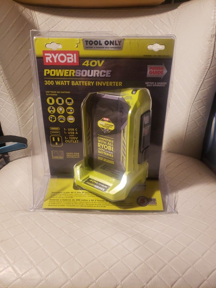 RYOBI 40v Power Source. 300 Watt Battery Inverter.