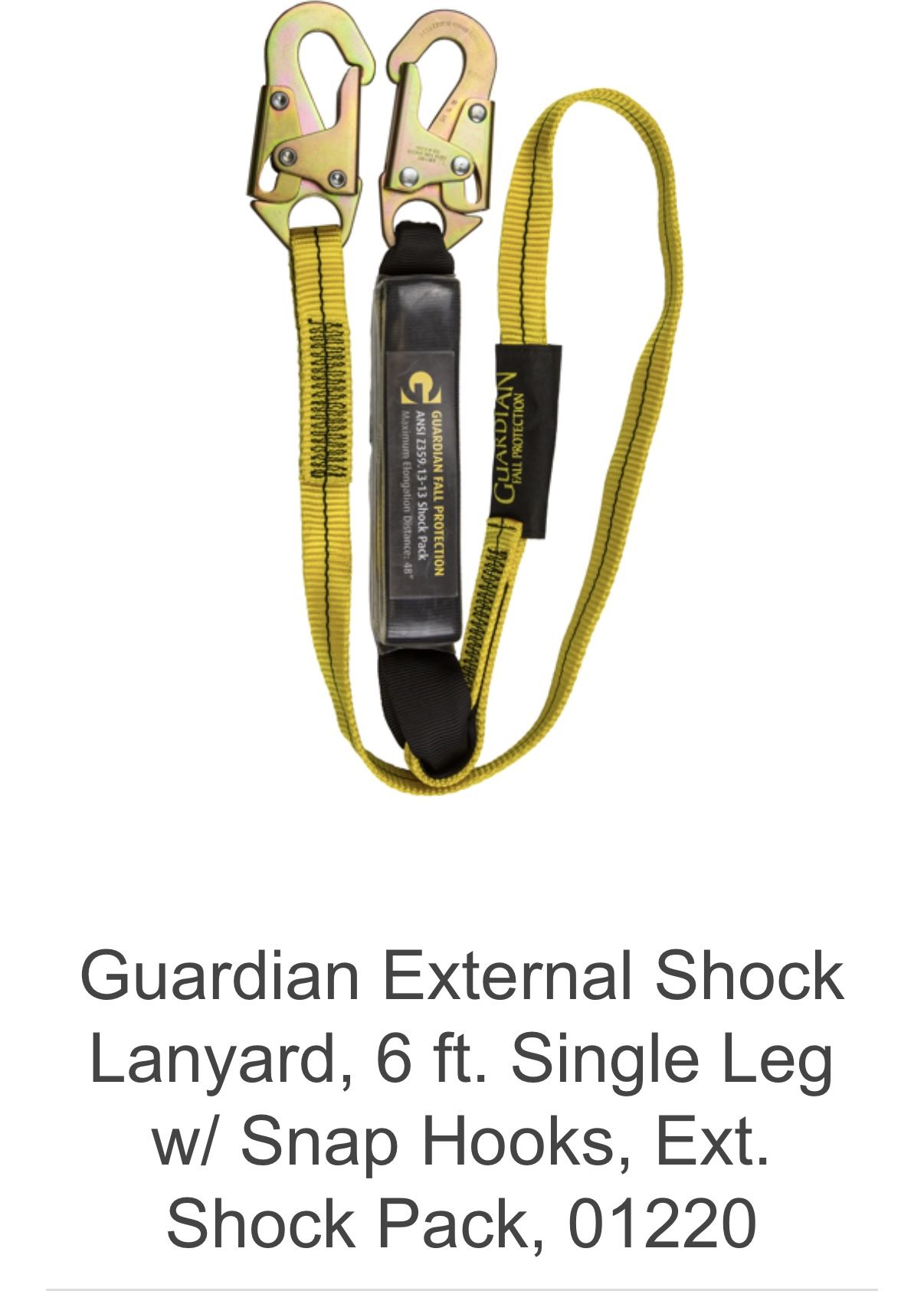 guardian 01220 external shock lanyard single leg snap hook 6’