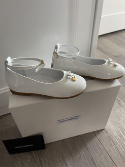 Dolce Gabbana Toddler White shoes - leather ballet flats with metal DG logo.
