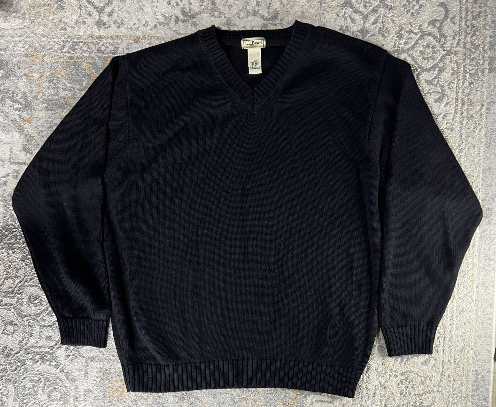 LL Bean V Neck Sweater Pullover Men's Size L Reg Black Cotton