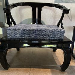 2 Black Lacquer Horseshoe Accent Chairs 