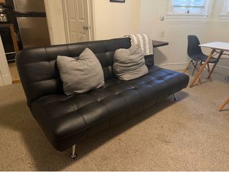 black faux leather futon sofa (MOVING OUT SALE!)
