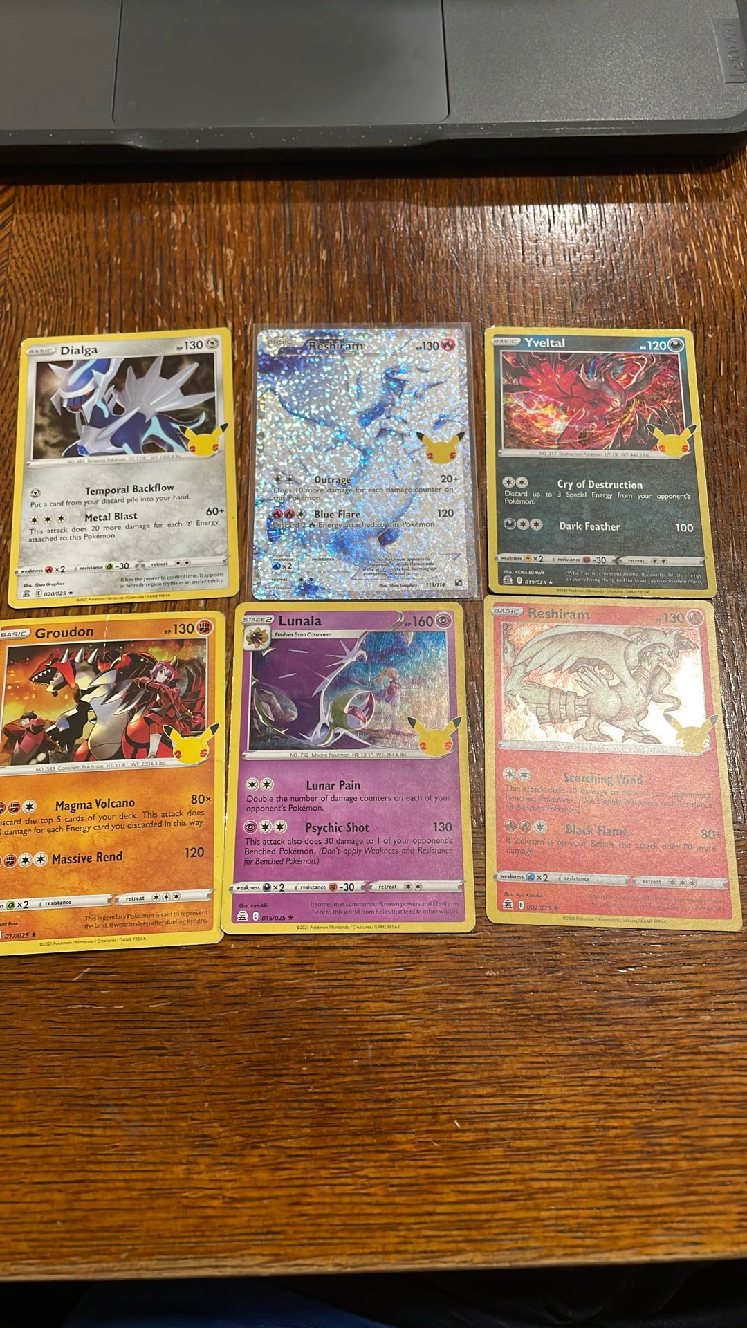 Pokémon TCG Card Lot Of 7 Celebrations 2021 Includes All Holographic Full Art Reshiram, Holo Lunala, Groudon, Dialga, & Lunala 