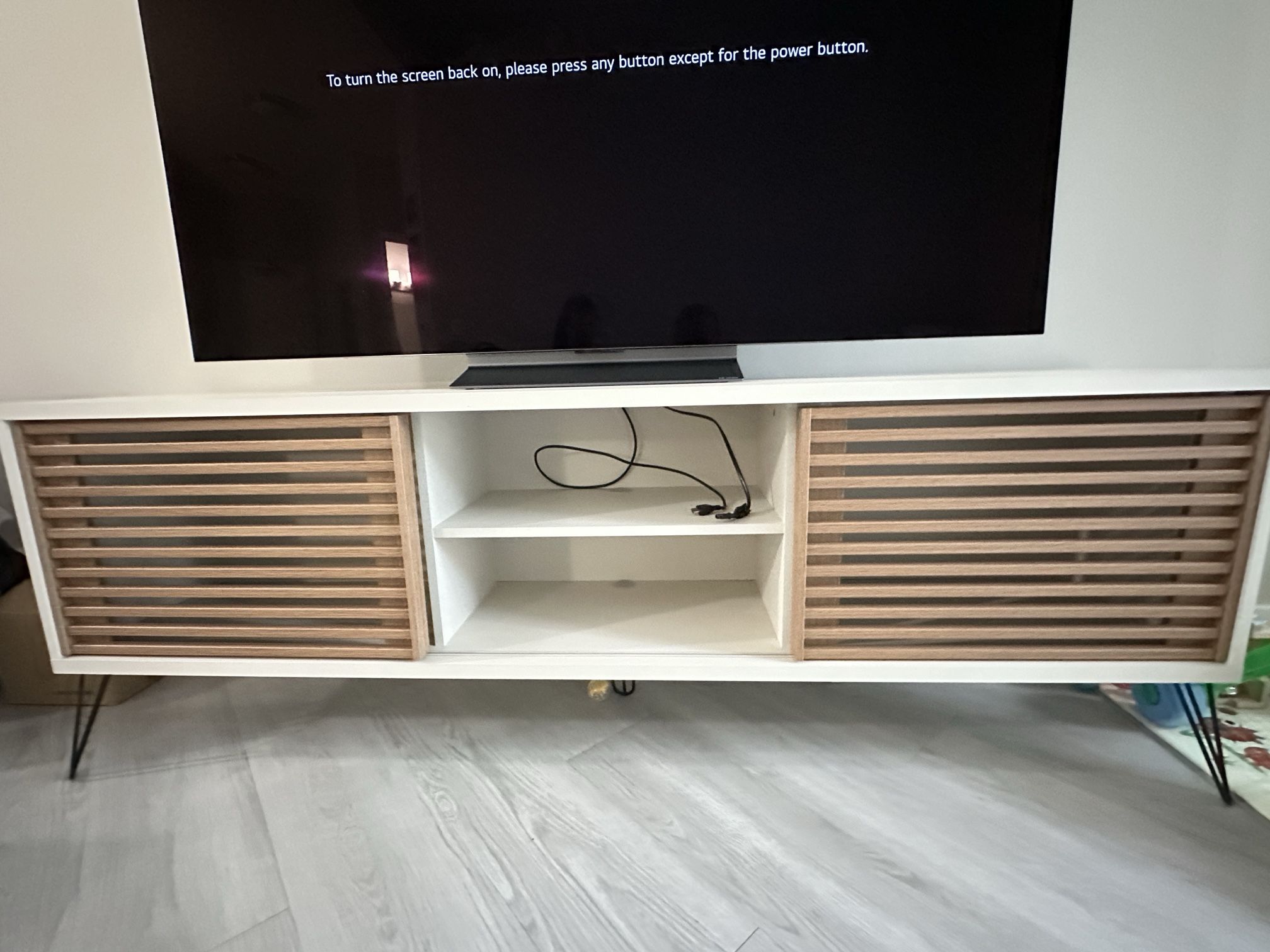 Frizz Mid-Century Modern TV Stand For 70 Inch two tone Off White