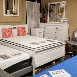 Brand New White Queen Bedframe, Dresser, Mirror, Nightstand 4PCs Set