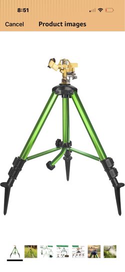 Triumpeek Impact Sprinkler on Tripod Base with Stakes, 360 Degree Large Area Coverage Irrigator with Extension Legs, Adjustable Brass Sprinkler Head N