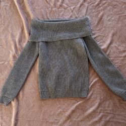 Gray Off-Shoulder Ribbed Sweater